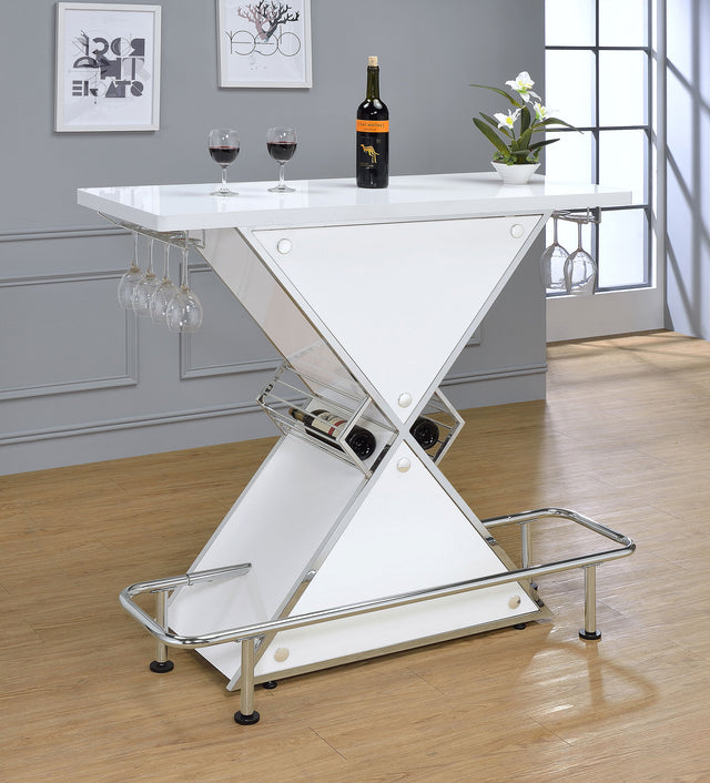 Home Bar - Atoka X-shaped Bar Unit with Wine Bottle Storage Glossy White