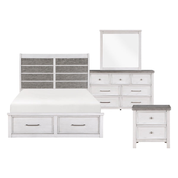 White bedroom furniture set with gray accents on a white background