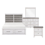 White bedroom furniture set with gray accents on a white background