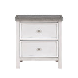 Two-drawer nightstand with gray top and white base on a white background