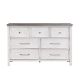 White dresser with gray top on a white background