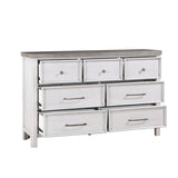 White dresser with gray top on a white background