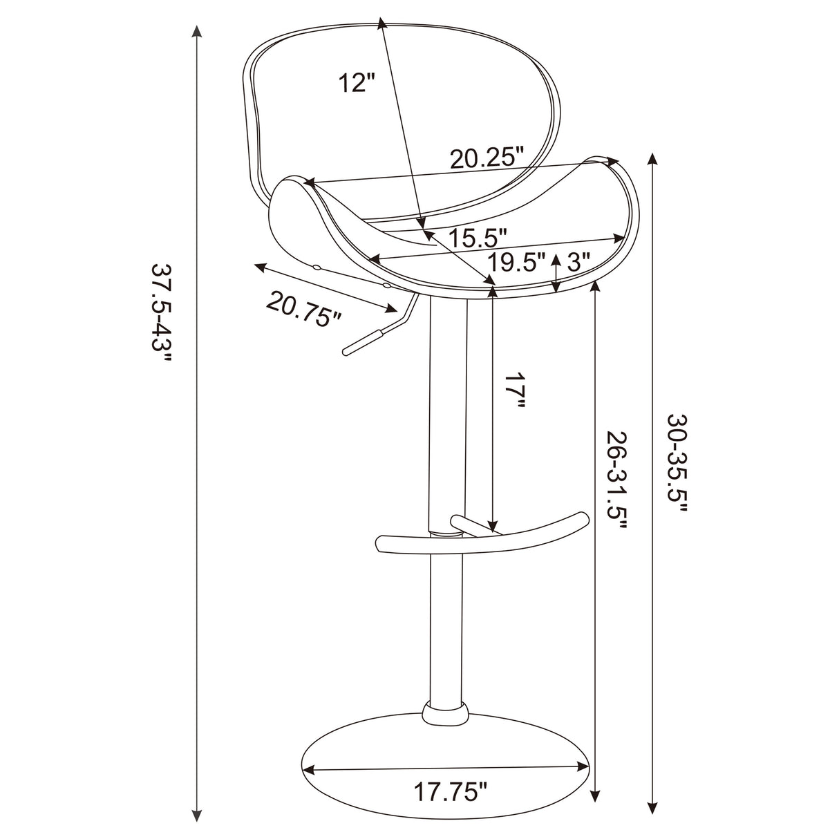 Adjustable Bar Stool - Harris Adjustable Bar Stool Black and Chrome