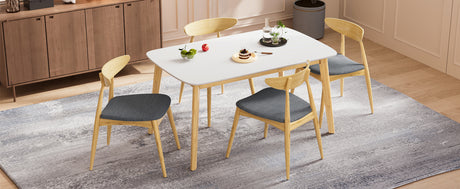 5-Piece Dining Set, 1 Table + 4 Chairs, Rubberwood Frame, Ergonomic Chairs & Faux Wood Table, Natural+Grey+White Oak - sold by Home Elegance USA