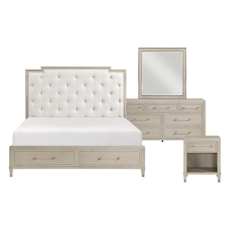 Genoa Light Oak Storage Bedroom Set with Tufted Upholstered Bed – Homelegance - sold by Home Elegance USA
