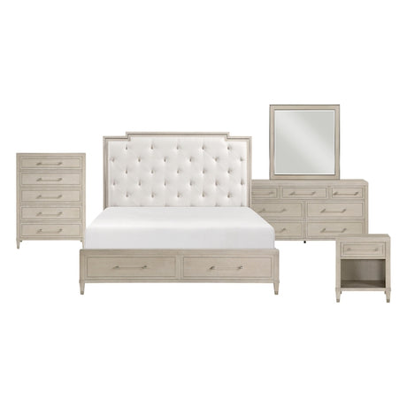 Genoa Light Oak Storage Bedroom Set with Tufted Upholstered Bed – Homelegance - sold by Home Elegance USA