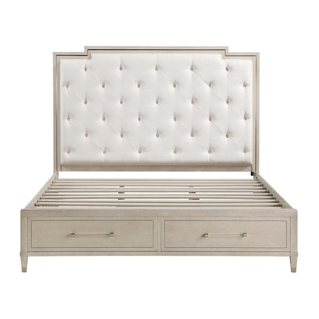 Genoa Light Oak Storage Bedroom Set with Tufted Upholstered Bed – Homelegance - sold by Home Elegance USA