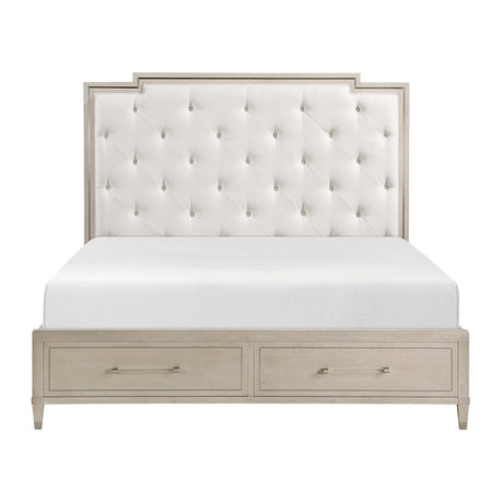 Genoa Light Oak Storage Bedroom Set with Tufted Upholstered Bed – Homelegance - sold by Home Elegance USA
