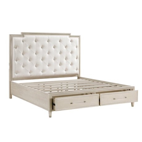 Genoa Light Oak Storage Bedroom Set with Tufted Upholstered Bed – Homelegance - sold by Home Elegance USA