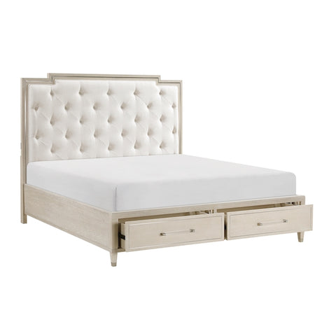 Genoa Light Oak Storage Bedroom Set with Tufted Upholstered Bed – Homelegance - sold by Home Elegance USA