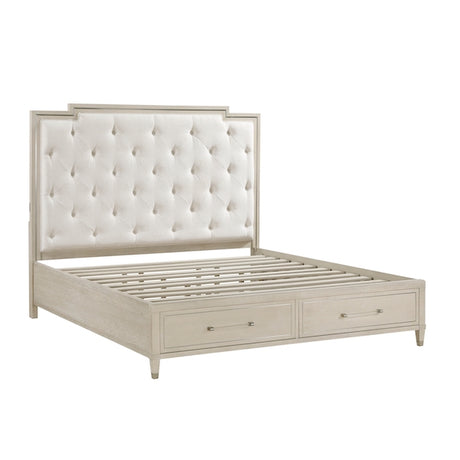 Genoa Light Oak Storage Bedroom Set with Tufted Upholstered Bed – Homelegance - sold by Home Elegance USA