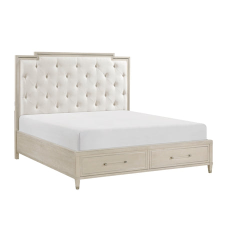 Genoa Light Oak Storage Bedroom Set with Tufted Upholstered Bed – Homelegance - sold by Home Elegance USA