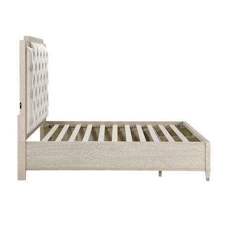 Genoa Light Oak Storage Bedroom Set with Tufted Upholstered Bed – Homelegance - sold by Home Elegance USA