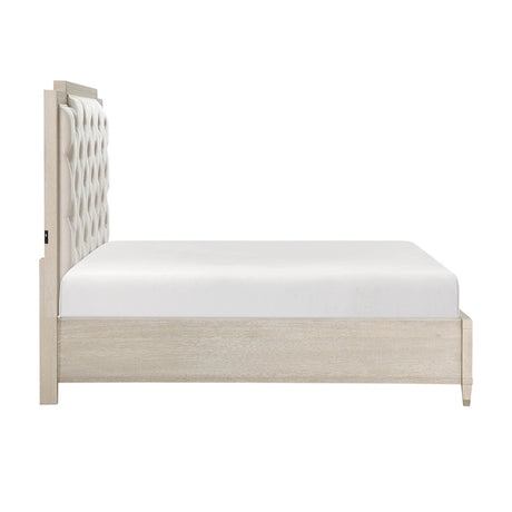 Genoa Light Oak Storage Bedroom Set with Tufted Upholstered Bed – Homelegance - sold by Home Elegance USA