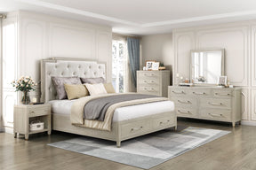 Genoa Light Oak Storage Bedroom Set with Tufted Upholstered Bed – Homelegance - sold by Home Elegance USA