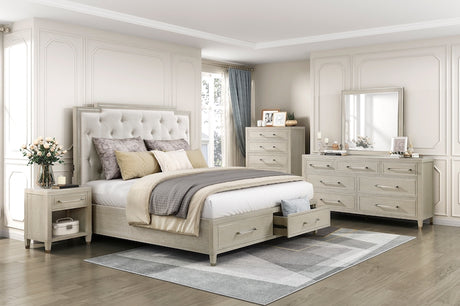 Genoa Light Oak Storage Bedroom Set with Tufted Upholstered Bed – Homelegance - sold by Home Elegance USA
