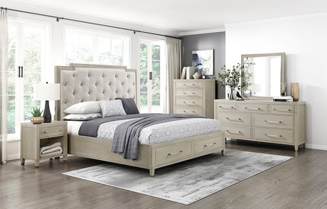 Genoa Light Oak Storage Bedroom Set with Tufted Upholstered Bed – Homelegance - sold by Home Elegance USA