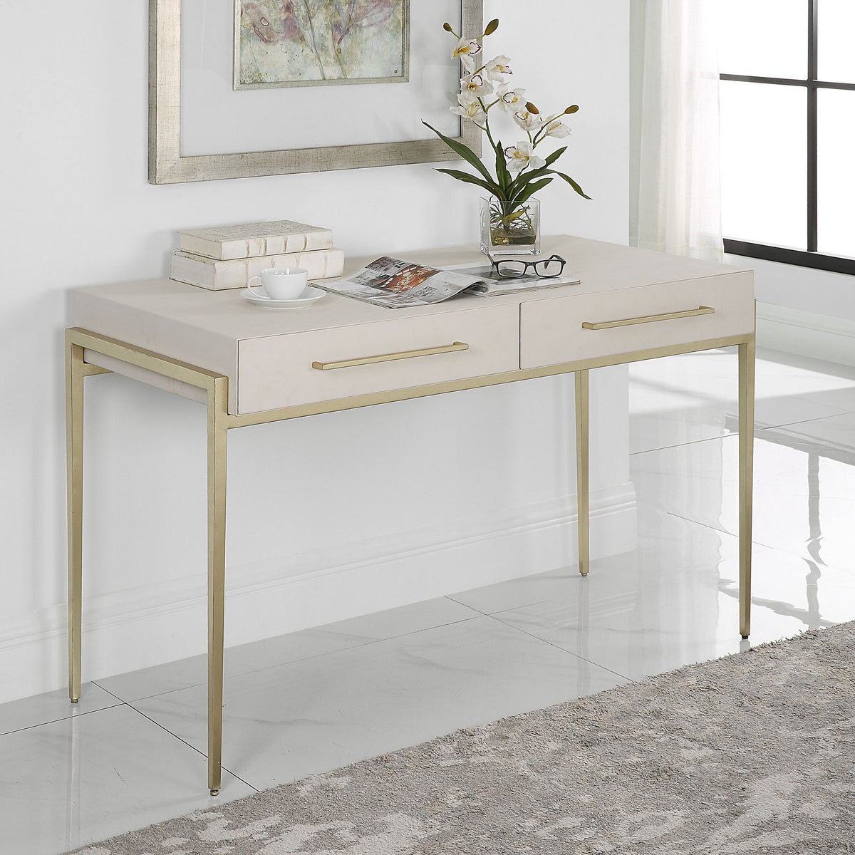 Jewel Modern White Desk by Uttermost - View 2