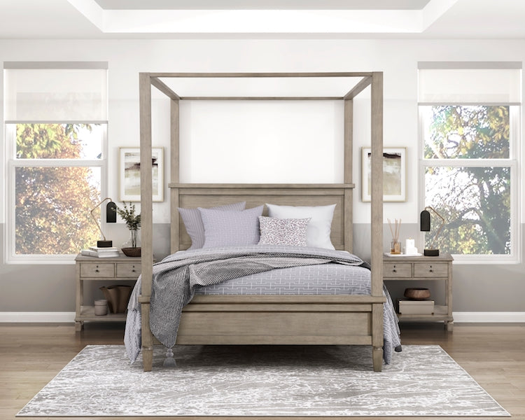 Marceline Gray Oak Canopy Bed Bedroom Furniture Set – Homelegance - Home Elegance USA