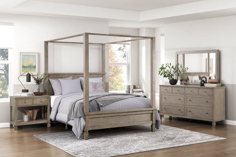 Marceline Gray Oak Canopy Bed Bedroom Furniture Set – Homelegance - Home Elegance USA