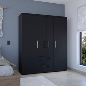 Wardrobe, Deluxe Armoire with Multiple Storage Options and Metal Accents, Black - sold by Home Elegance USA