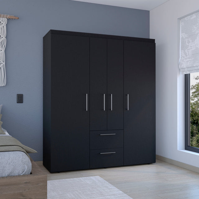 Wardrobe, Deluxe Armoire with Multiple Storage Options and Metal Accents, Black - sold by Home Elegance USA