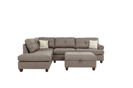Contemporary 3-pcs Sectional Sofa Mocha Dorris Fabric Cushion Sofa Chaise Ottoman Reversible Couch Pillows - sold by Home Elegance USA