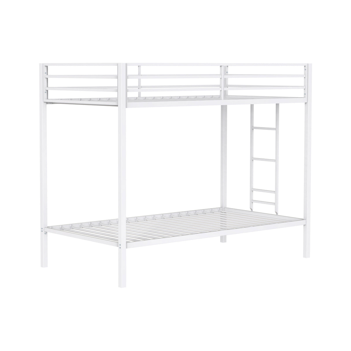 Twin Over Twin Steel Bunk Bed with Ladder, White