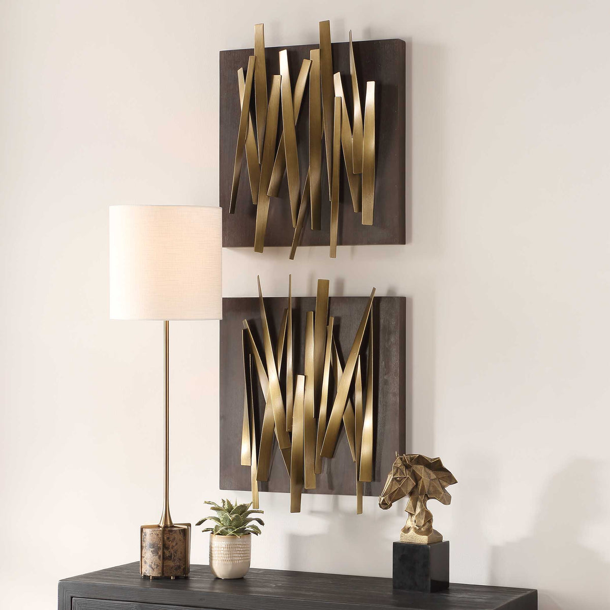 Crosshatch Metal Wall Decor (Set of 2) - Dark Brown / Bronze by Uttermost - View 3