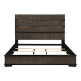Wooden bed frame with a dark brown finish on a white background