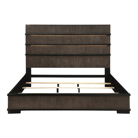 Wooden bed frame with a dark brown finish on a white background