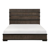 Wooden bed frame with white mattress on a white background