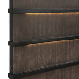 Wooden panel with horizontal slats and embedded lighting on a white background