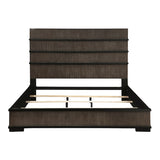 Wooden bed frame with a dark brown finish on a white background