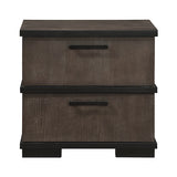 Dark brown nightstand with two drawers on a white background