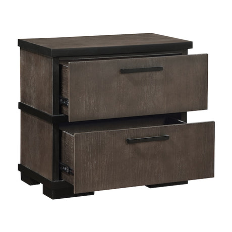 Wooden nightstand with two drawers on a white background