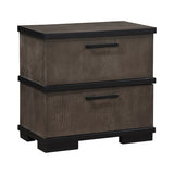Two-drawer wooden file cabinet with a dark brown finish on a white background