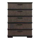 Wooden dresser with five drawers on a white background