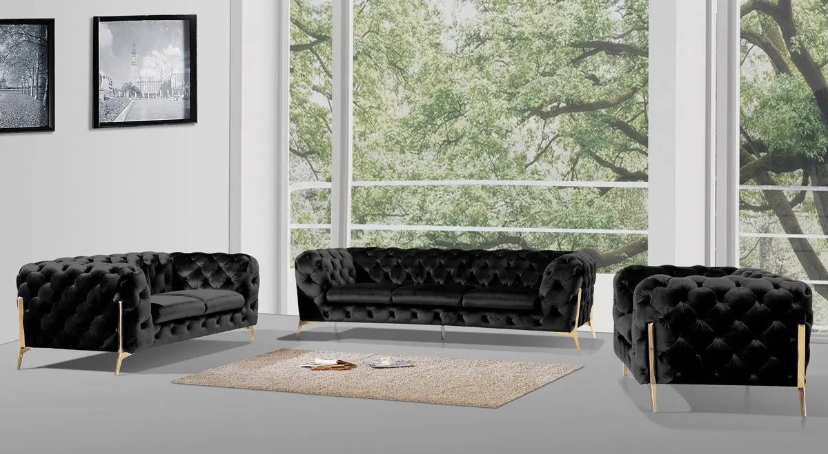 Divani Casa Sheila Modern Black Velvet Sofa Set Vgca1346 - Blk - VGCA1346 - BLK - Home Elegance USA - 2