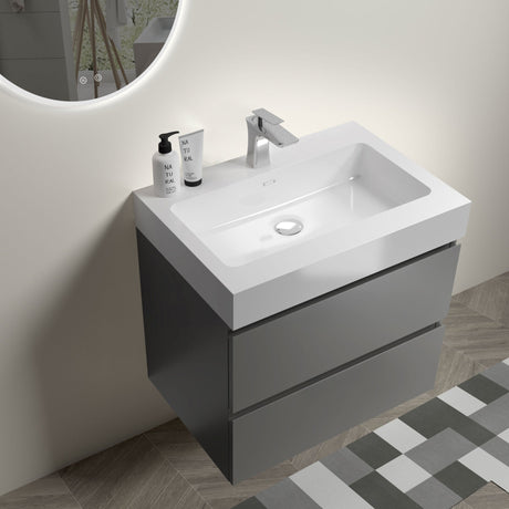 Alice 24" Gray Bathroom Vanity with Sink, Large Storage Wall Mounted Floating Bathroom Vanity for Modern Bathroom, One - Piece White Sink Basin without Drain and Faucet - W1865S00004 - Home Elegance USA - 2