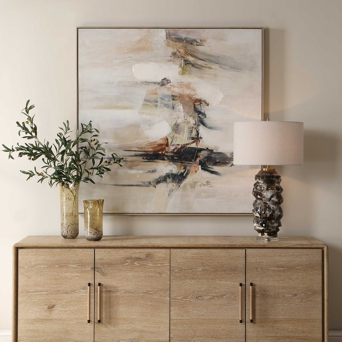 Outburst Hand Painted Modern Art Black / Blue / Brown / Gray / Green / Orange / Red / White / Woodtone - Gray / Beige by Uttermost - View 2