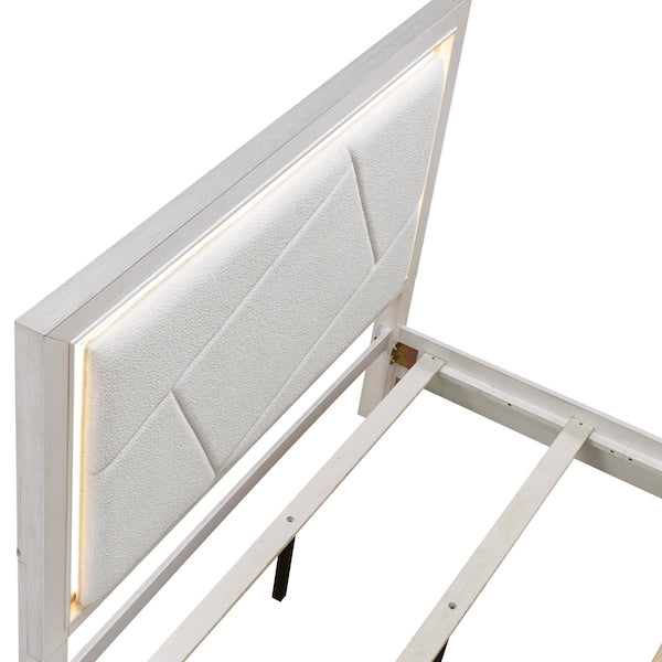 White upholstered headboard with LED lighting on a white background