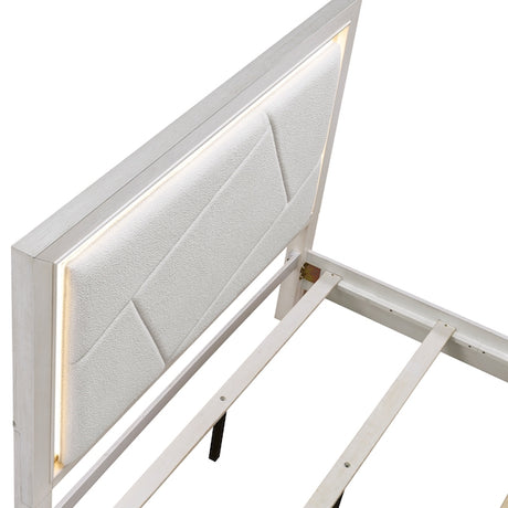 White upholstered headboard with LED lighting on a white background
