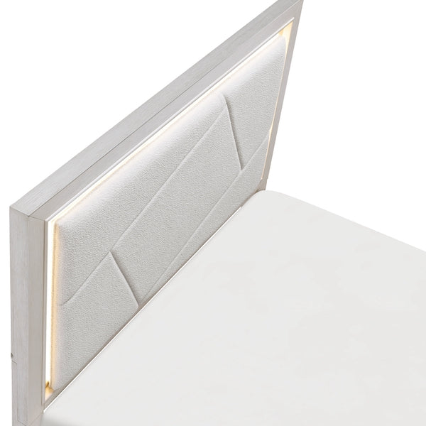 Gray upholstered headboard with LED lighting on a white background