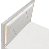 Gray upholstered headboard with LED lighting on a white background