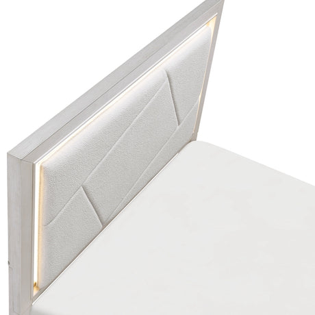 Gray upholstered headboard with LED lighting on a white background