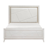 White bed with geometric design on a white background