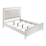 White bed frame with upholstered headboard on a white background