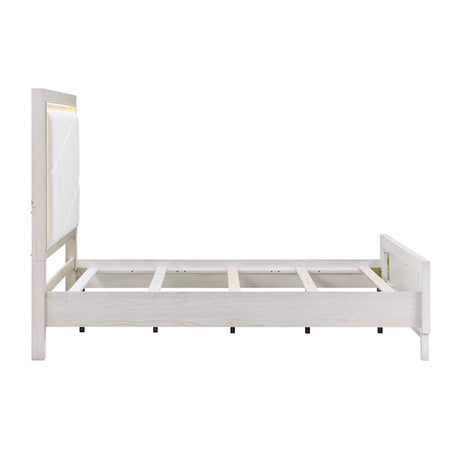 White bed frame with headboard on a white background