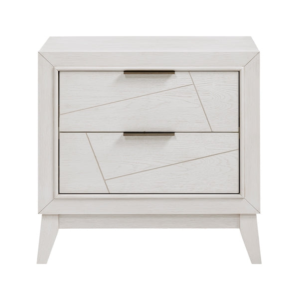 White nightstand with geometric design on a white background